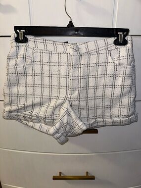 Forever 21 white Plaid High-Waist Tweed Shorts
